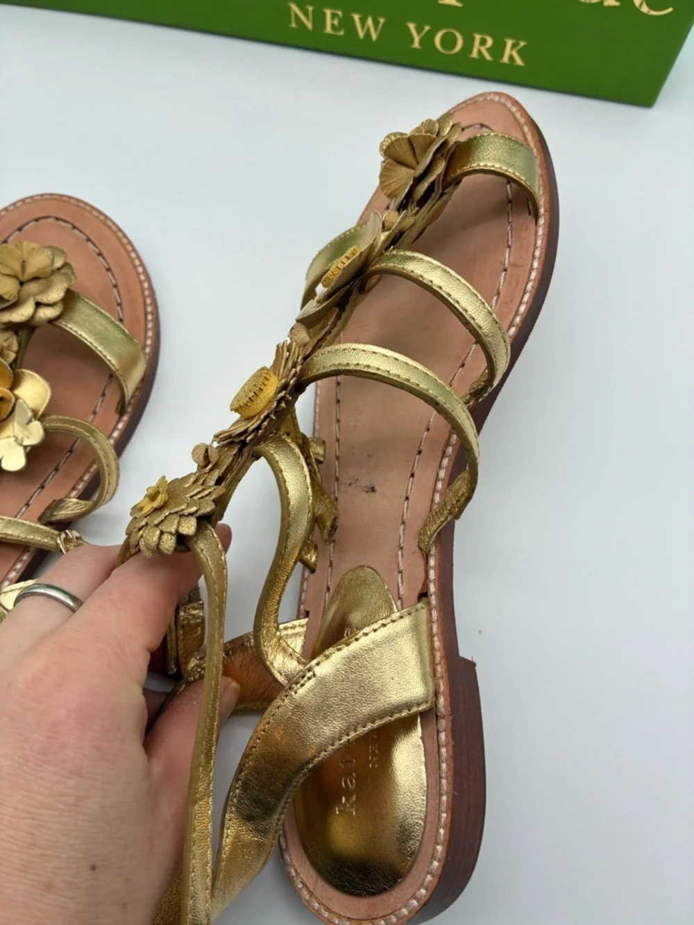 NWB Kate spade gold with flower sandals